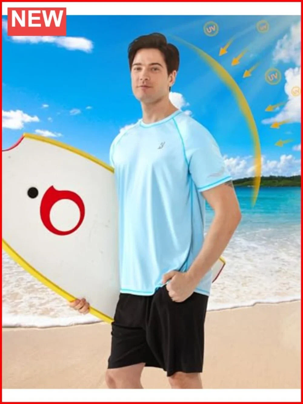 UPF 50+ Men's Rash Guard Shirt Short Sleeve Sun Protection Quick Dry Swim Tee